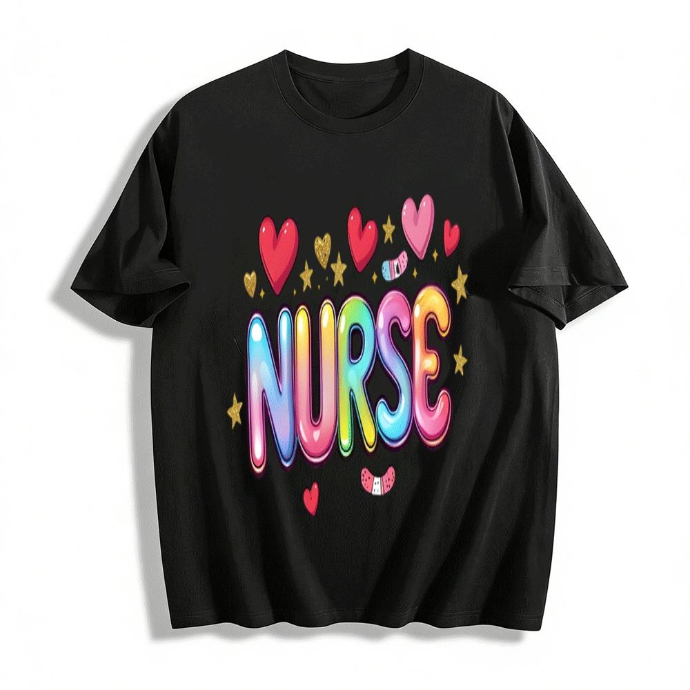 

Gradient Heart Nurse Graphic Casual Top For Medical Workers Pure cotton T-shirt XXS