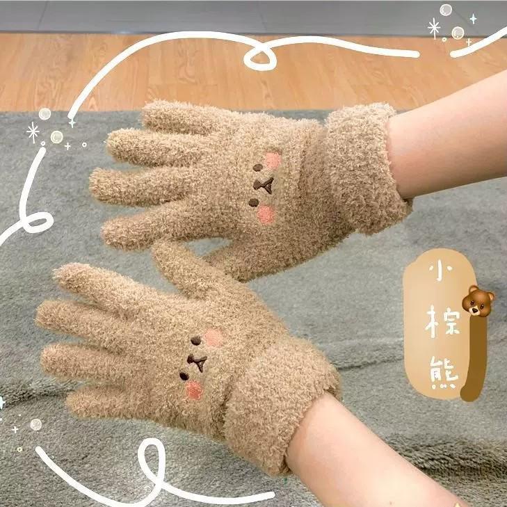 Dicke bestickte Plüsch-Winterhandschuhe für Wärme