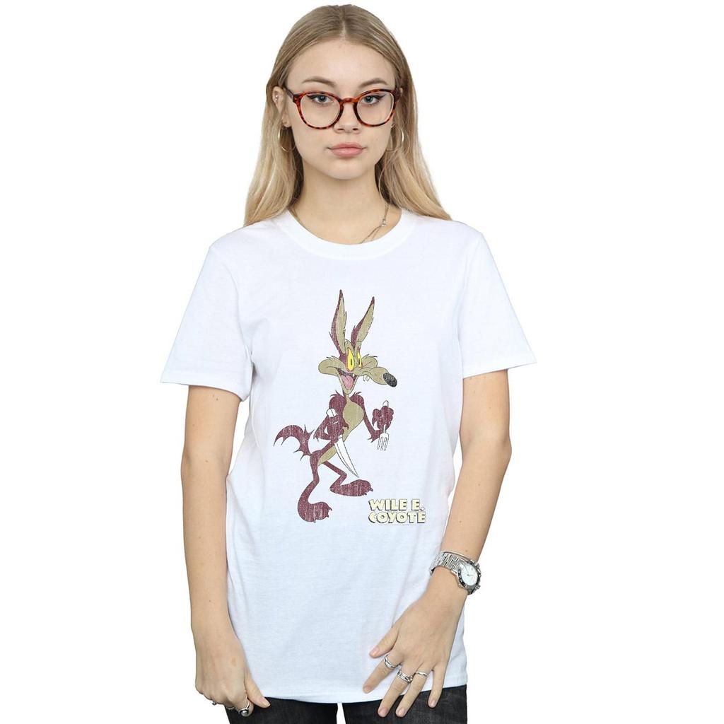 Looney Tunes Womens/Ladies Wile E Coyote Distressed Cotton Boyfriend T-Shirt