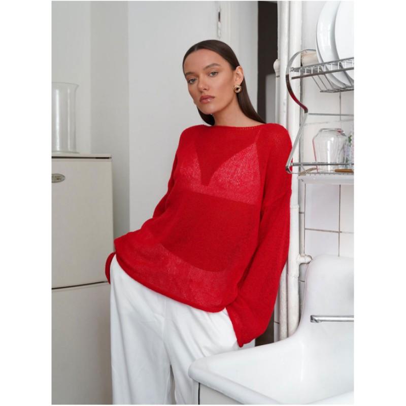 Women Casual Loose Elegant Sweater Long-sleeved Simple Thin Pullover Tops