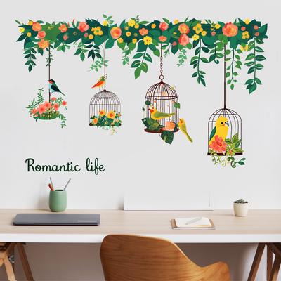 Muurstickers Planten Bloemen Vogelkooi voor Slaapkamer Achtergrondmuur Decoratie Huis Interieur Kamer Decor