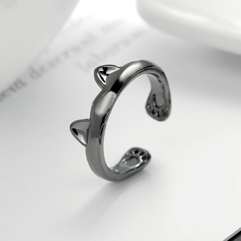 Pink Cute Cat Ear Ring For Women Cats Paw Embrace Tightly Opening Finger Rings Girl Ladies Party Birthday Jewelry Accessories