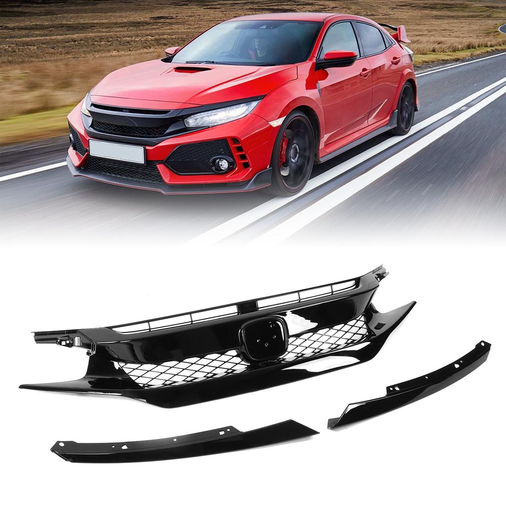 Gloss Black for TypeR Style Front Mesh Grille with Headlights Eyelids Replacement for Honda Civic 20162018