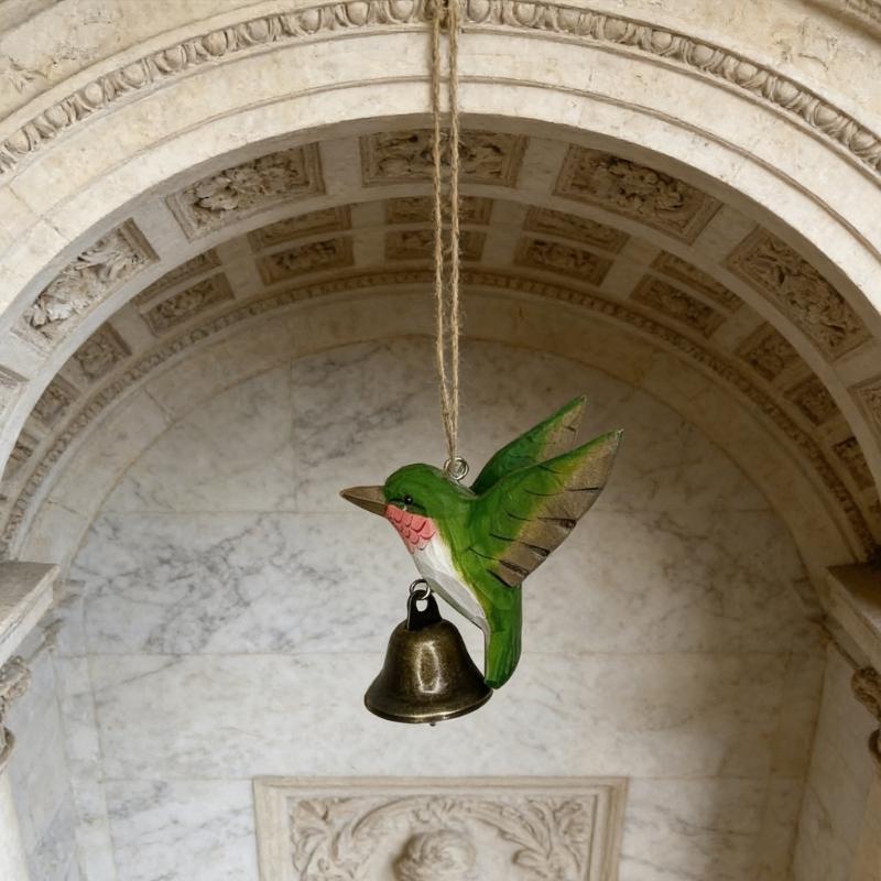 Hand Carved Wooden Hummingbird Figurines Hanging Ornament for Car Office Home Decors Wood Hummingbird Wind Chimes