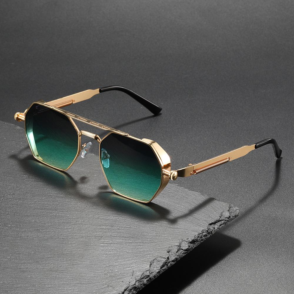 Attractive Glasses Men's Black 1Pc Retro Gold Polygon Gradient Sunglasses, Unisex Steampunk Style, Durable Fashion For Street & Daily Wear