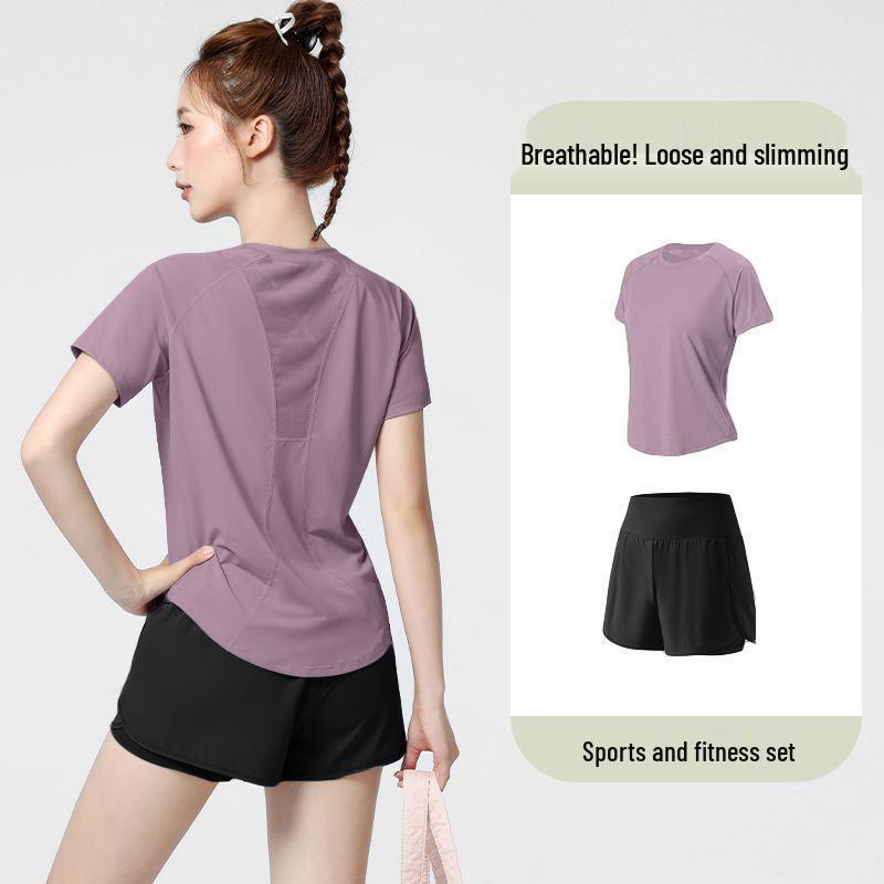 Plus Size Quick-Dry Loose Fit Yoga & Sports Suit: Elastic Short Sleeve T-Shirt & Shorts