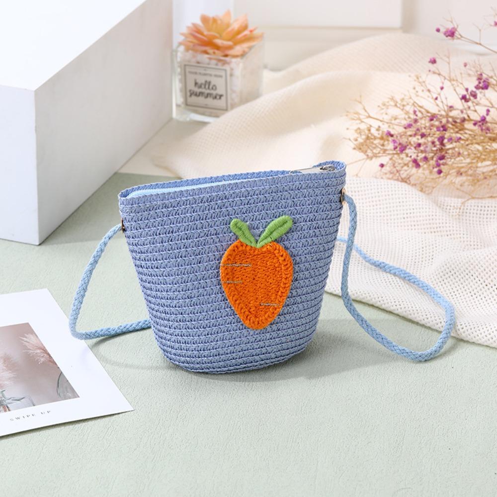 New Straw Crossbody Bag Fruit Woven Coin Purse Handbag Girls Kids
