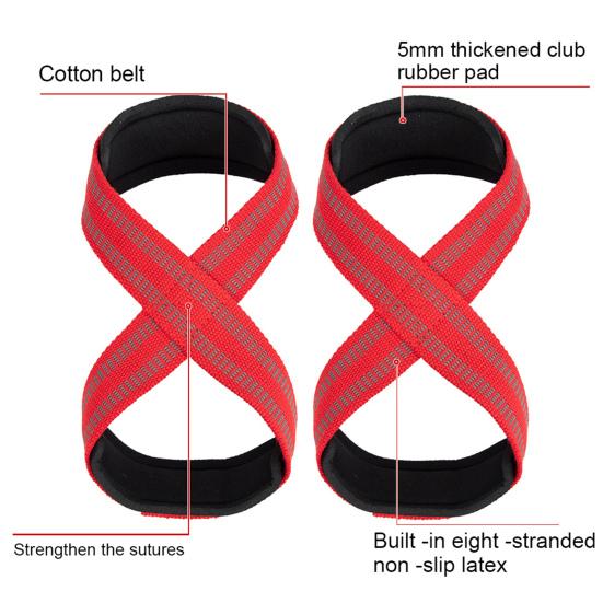 1 Pair Figure 8 Lifting Strap Men Women Anti-Slip Padded Weightlifting Grip Band Bodybuilding Powerlifting Strength Training Gym Deadlifts Wrist Strap