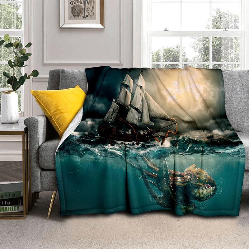 3D Pirate Ship Boat,Barque,Sailboat Blanket,Soft Throw Blanket for Home Bedroom Bed Sofa Picnic Travel Office Cover Blanket Kids