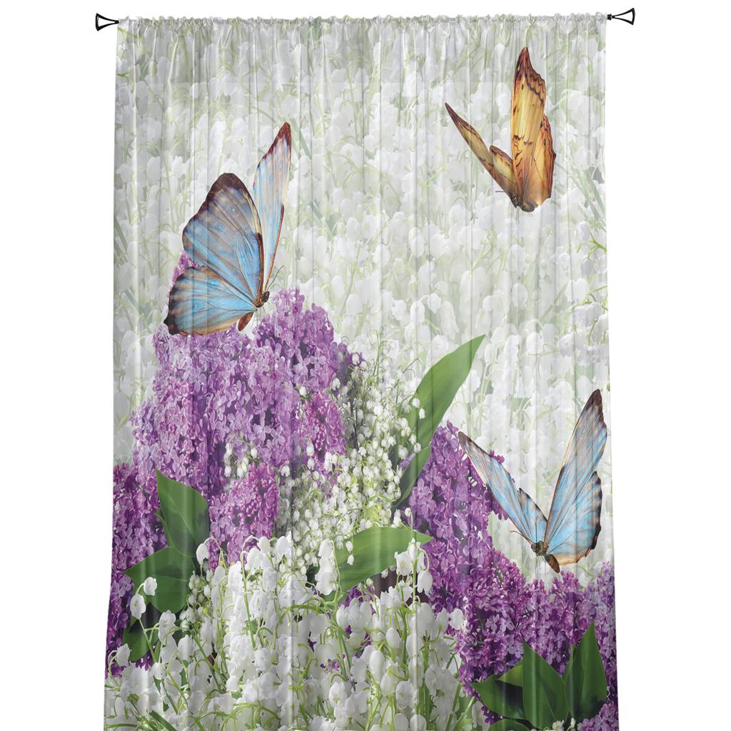 Flowers Bouquet Butterfly Sheer Curtains Window Tulle Curtains For Living Room Bedroom For Kitchen Veiling Curtains Decoration