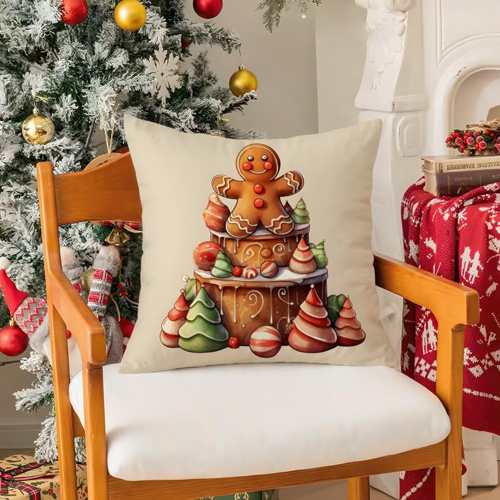 Christmas Cute Family Decorations Third Pillow Case Silky Short Plush With Invisible Zipper Dustproof Sofa Cushion Cover