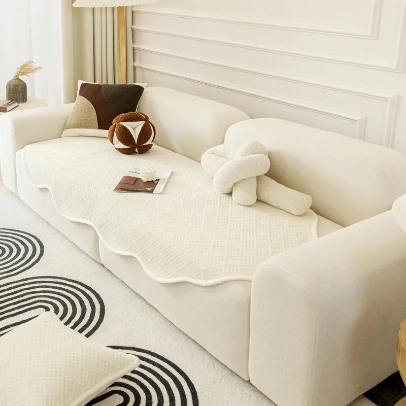 

Autumn Winter Irregular Plush Couch Cover Non Slip Sofa Slipcover for Living Room Solid Color Sofa Cushion New Waffle Sofa Cover 60x120cm 1pcs