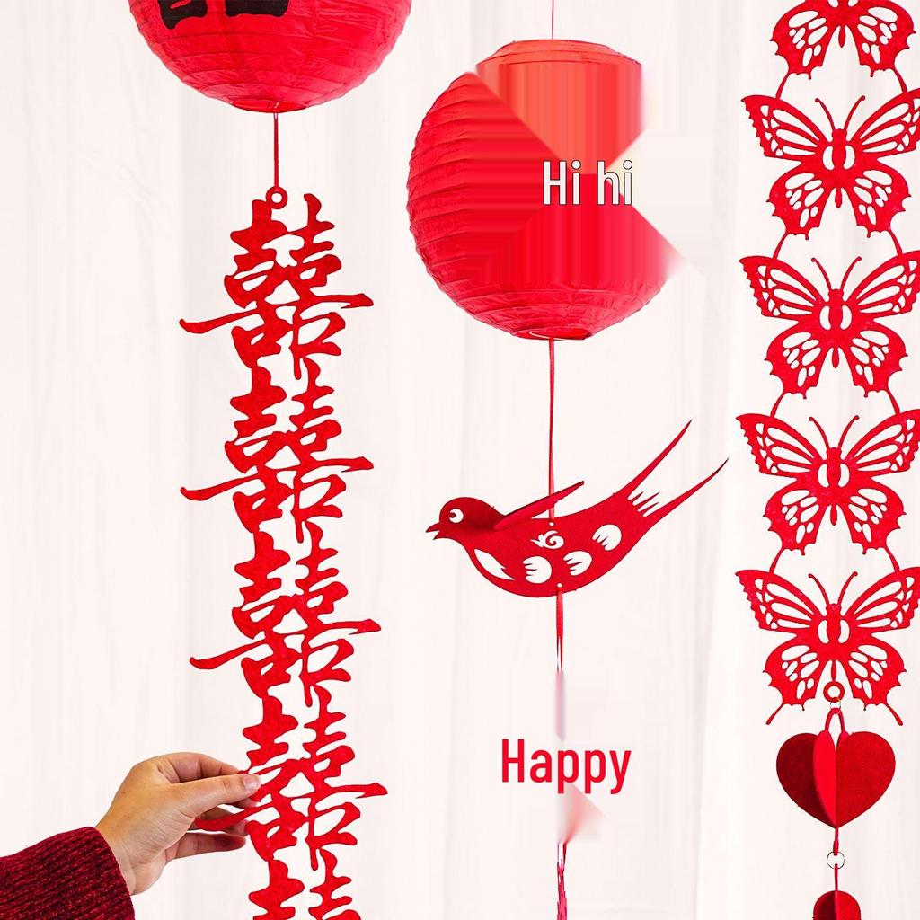 Red Wedding Room Bunting Ceiling Decorations for Bride and Groom's Bedroom and Living Room
