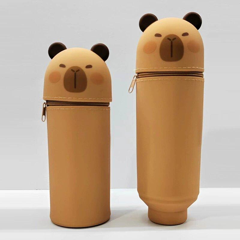 1PCS Kawaii Animals Silicone Telescoping Pencil Case Student Large Capacity Stationery Bag Giraffe/ Bee/Panda Learn Stationery