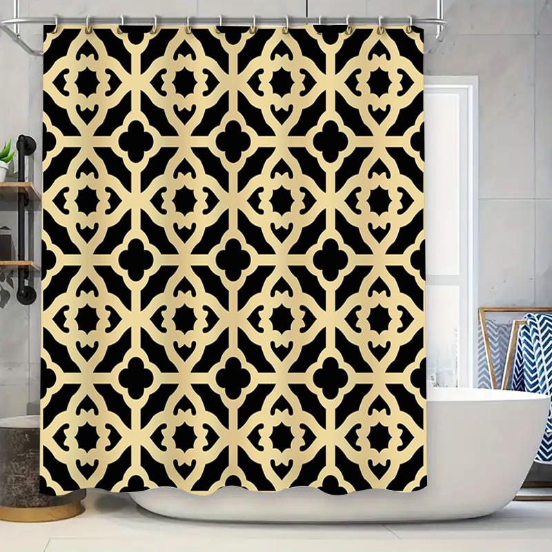

Modern Boho Geometric Black Bath Shower Curtain Decorative Fabric Waterproof Home Decoration Gold Black (180X165Cm) W60H190(CM)-1 Pcs