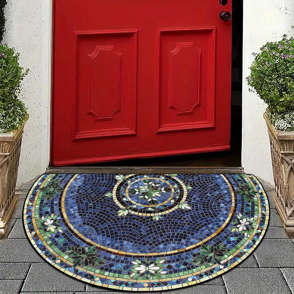 Eingangsfußmatte Frühlingsgartendekorationen Außenteppich Hauseingangsmatte Halbkreisförmiger Teppich Bunte florale Bodenmatten
