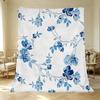 Lightweight Flannel Blanket Soft, Warm with Blue Flower Pattern, Portable for Home & Car Use, Ideal for Halloween & Christmas Relaxation