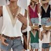 Women V-neck Lace Blouse Shirt Elegant Office Lady Blouses Summer Sleeveless Blouses