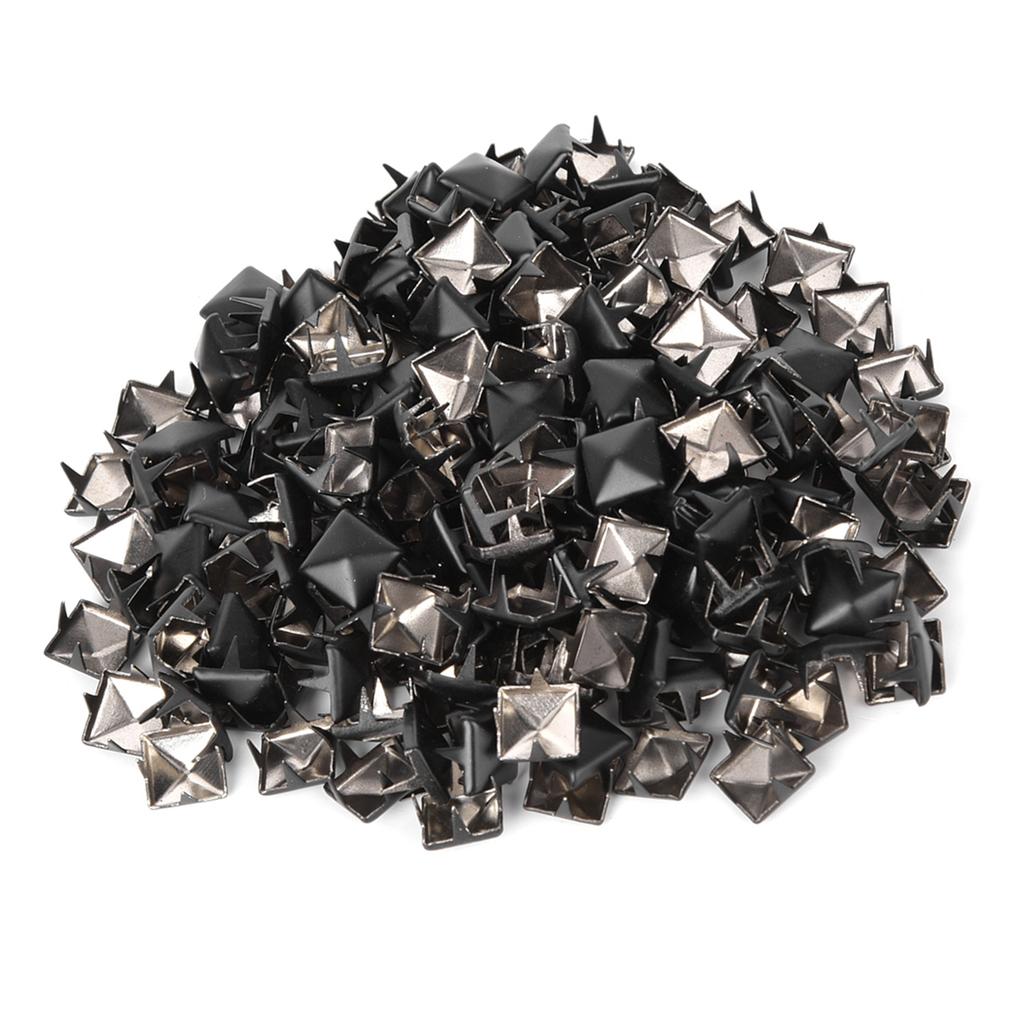 200Pcs Square Rivets Metal Stylish DIY Shoes Bags Hats Decoration Accessories 9mmMatte Black