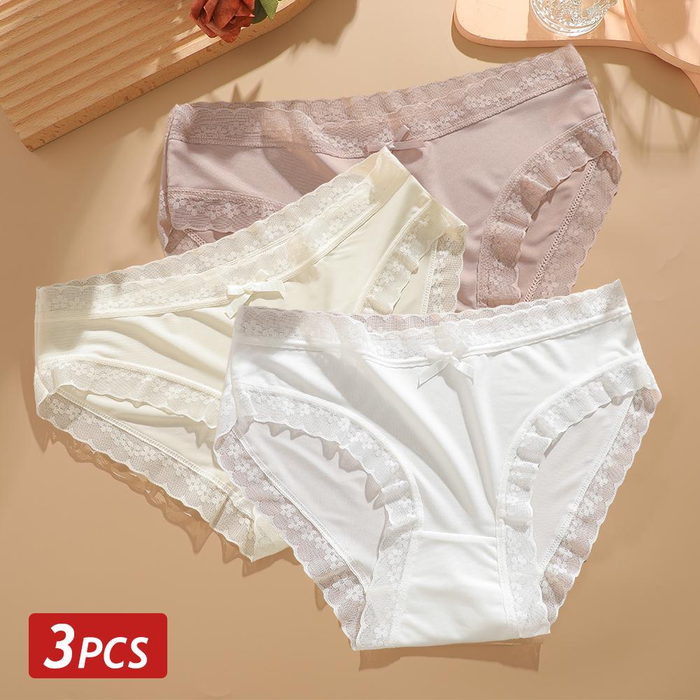 3PCS/Set Seamless Panties Ice Silk Lace Perspective Briefs Ultra Thin Breathable Underwear Cool Summer Female Sexy Lingerie