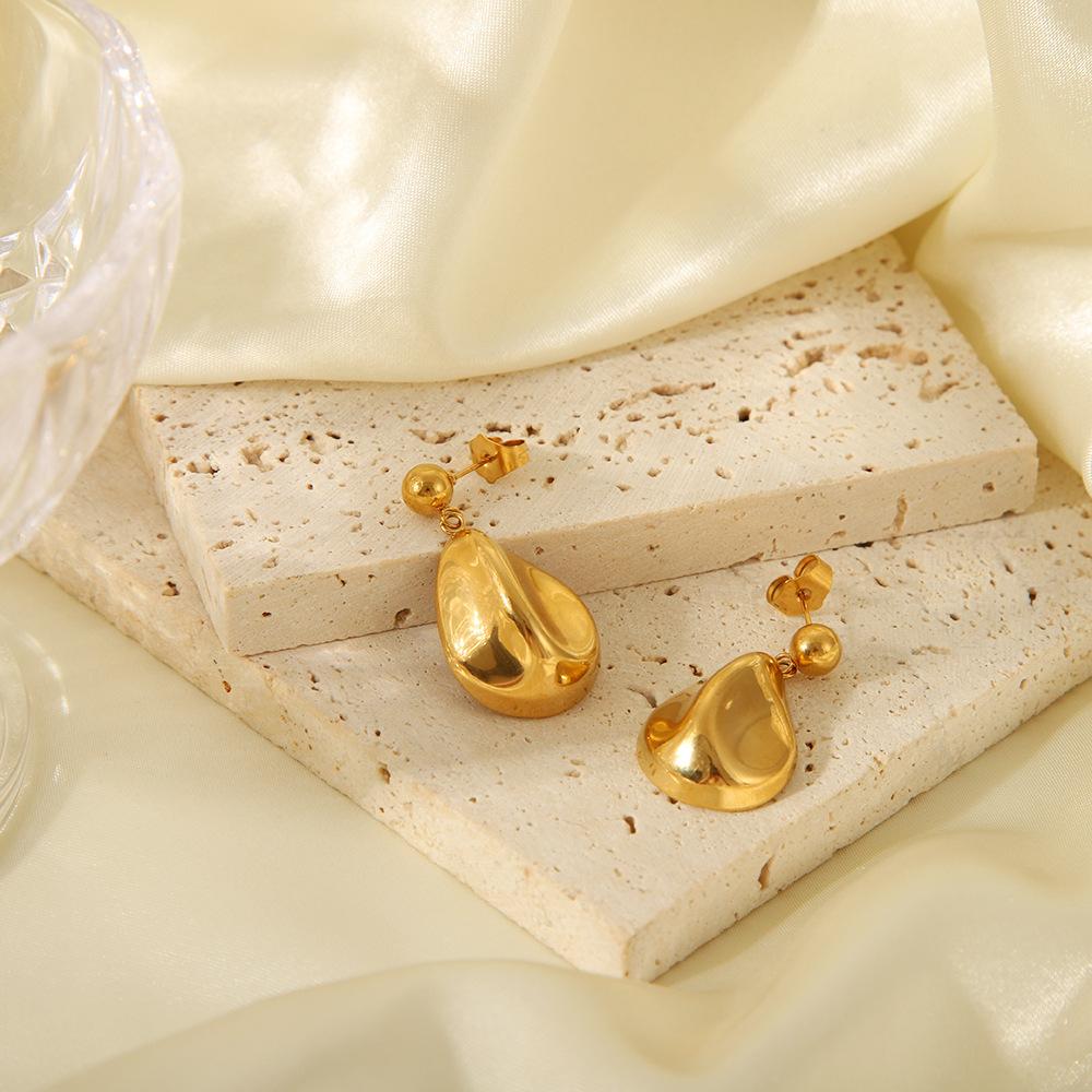 Gold Color Stainless Steel Waterdrop Earrings For Women Big Hiphop Drop Stud