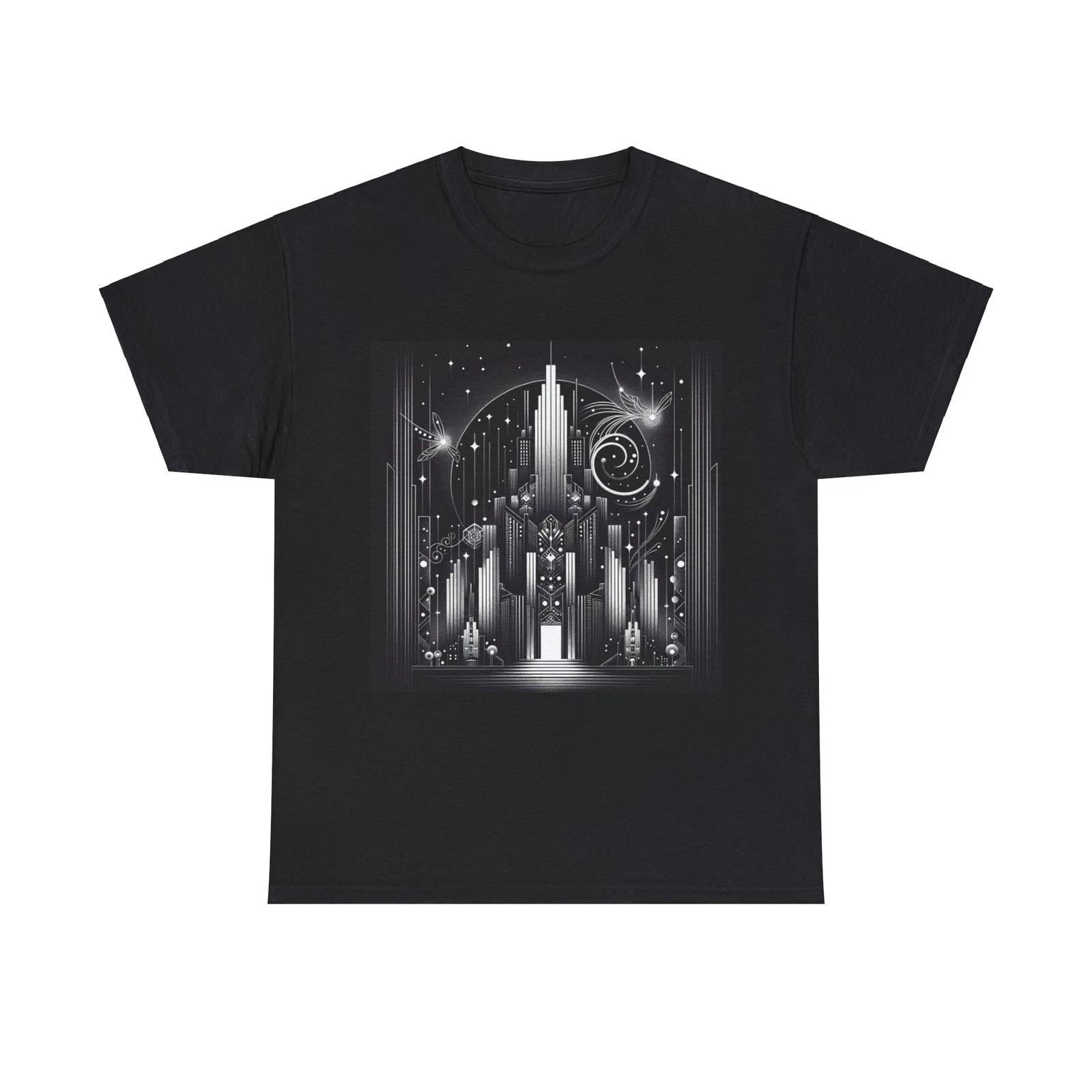 

Unisex Adult T Shirt Futuristic Art Deco Skyscraper Retro Vintage Look Black Tee S