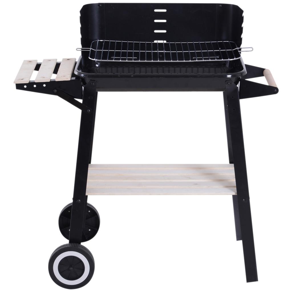 Charcoal BBQ Grill with Adjustable Grill Height, Shelves and Wheels for Outdoor Use, 83x46x87 cm, Black
