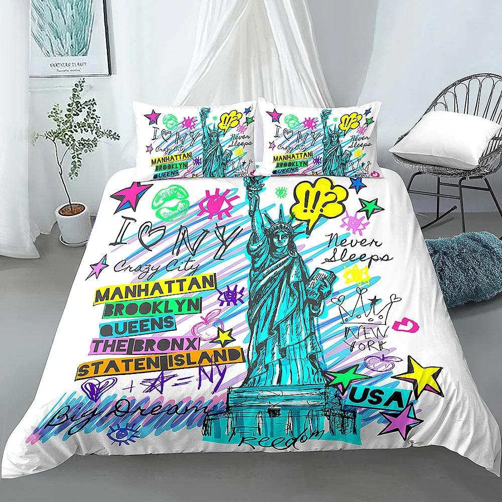 New York Statue Of Liberty Printed Duvet Cover With Pillowcase 2/3 Pcs Bedding Set Comforter Cover Duvet Cover Set