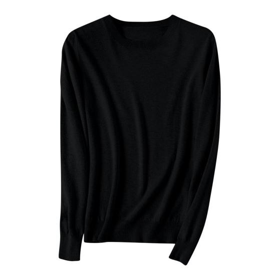 Women Sweater Round Neck Long Sleeve Ribbed Trim Knitting Tops Solid Color Warm Pullover Tops Knitwear