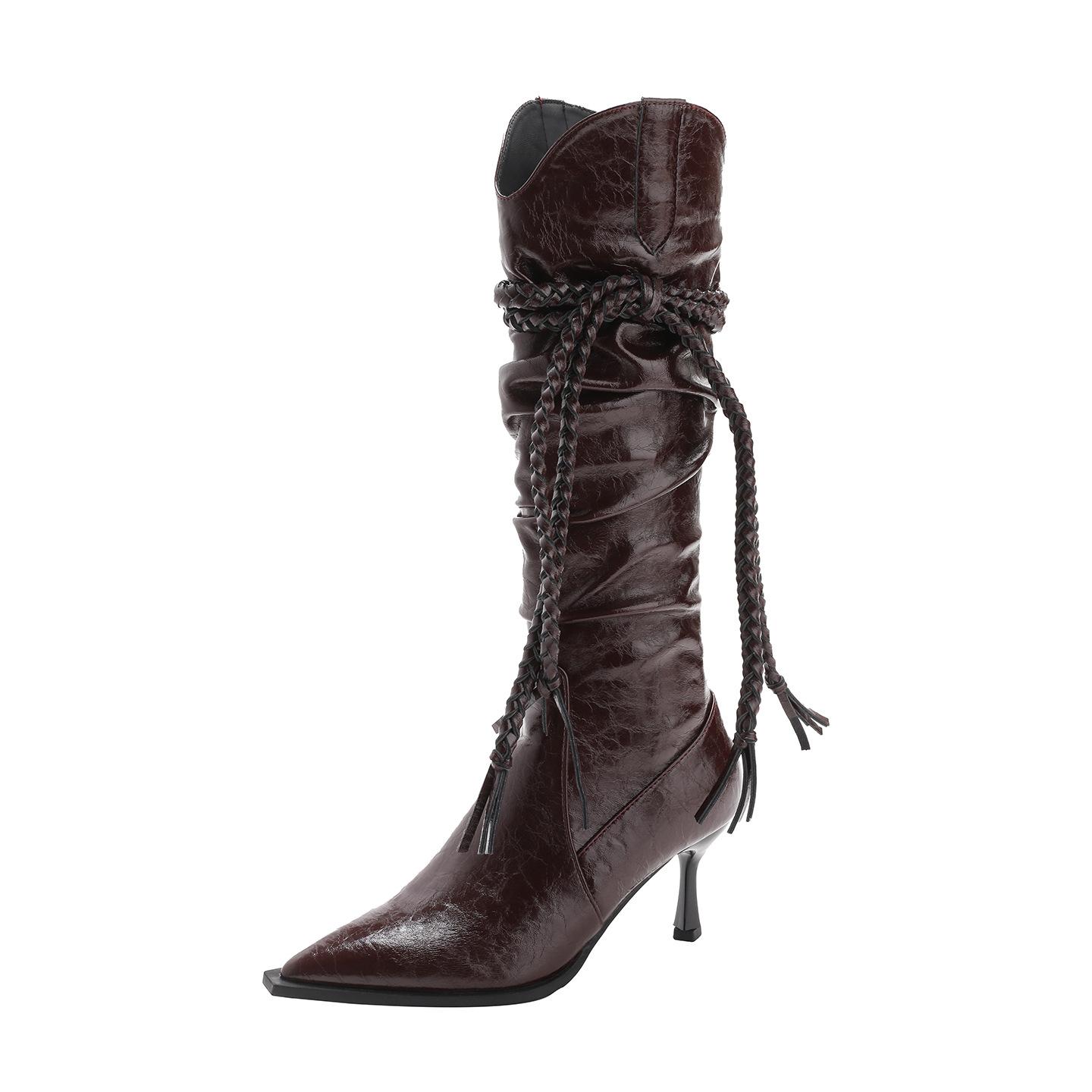 Ботинки до колена 2026 Новые Заостренные и Тонкие на Каблуке Рыцарские Ботинки 34 красный