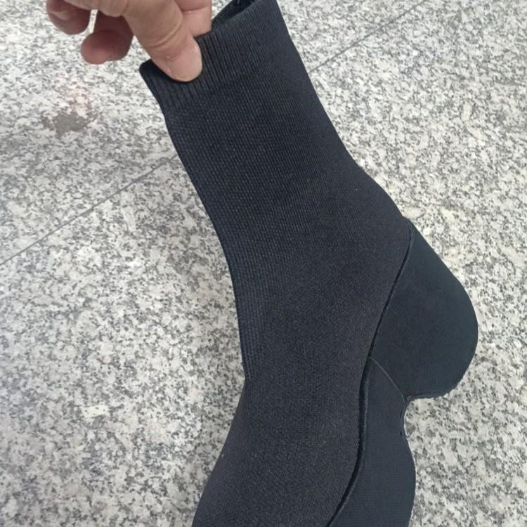 Black Casual High Chunky Heeled Sock Boots Woman Hided Wedge Platform Female Casual Shoes Wedge Lady Knitting Short Ankle Boots