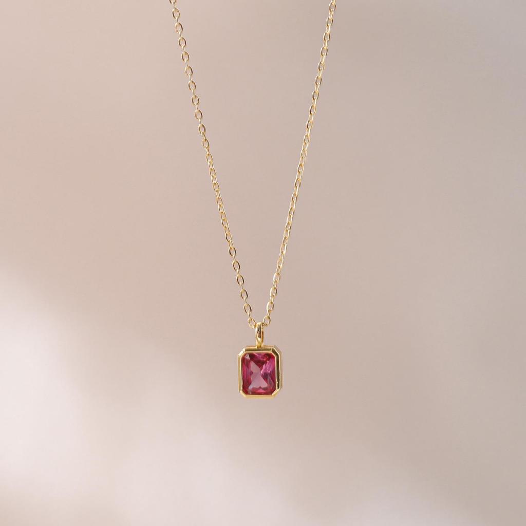Collana con ciondolo pietra portafortuna di dicembre: Design Quadrato e a Goccia con Catena in Rame Placcato Oro 18K.