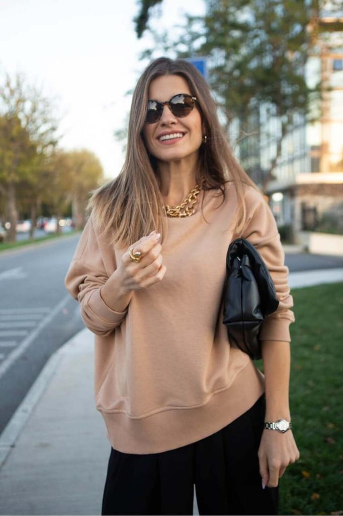 Women's Style Big Size Sweatshirt Oversize Cotton Unisex Basic Wide Collar Sweatshirt, 1St Quality, Does Not Cause Linting.