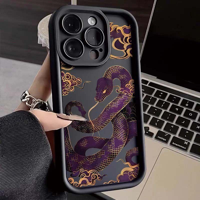 

Благоприятная змея с фиолетовым чехлом для телефона для iPhone 17 Air 16 15 14 13 12 11 Pro/ Max/Plus ударопрочный задний Shockproof cover iPhone17