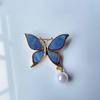 Butterfly Shaped Brooch With Delicate Pearls Accent Modern Waterdrop Aesthetic Alloy Materials Trendy Accessory