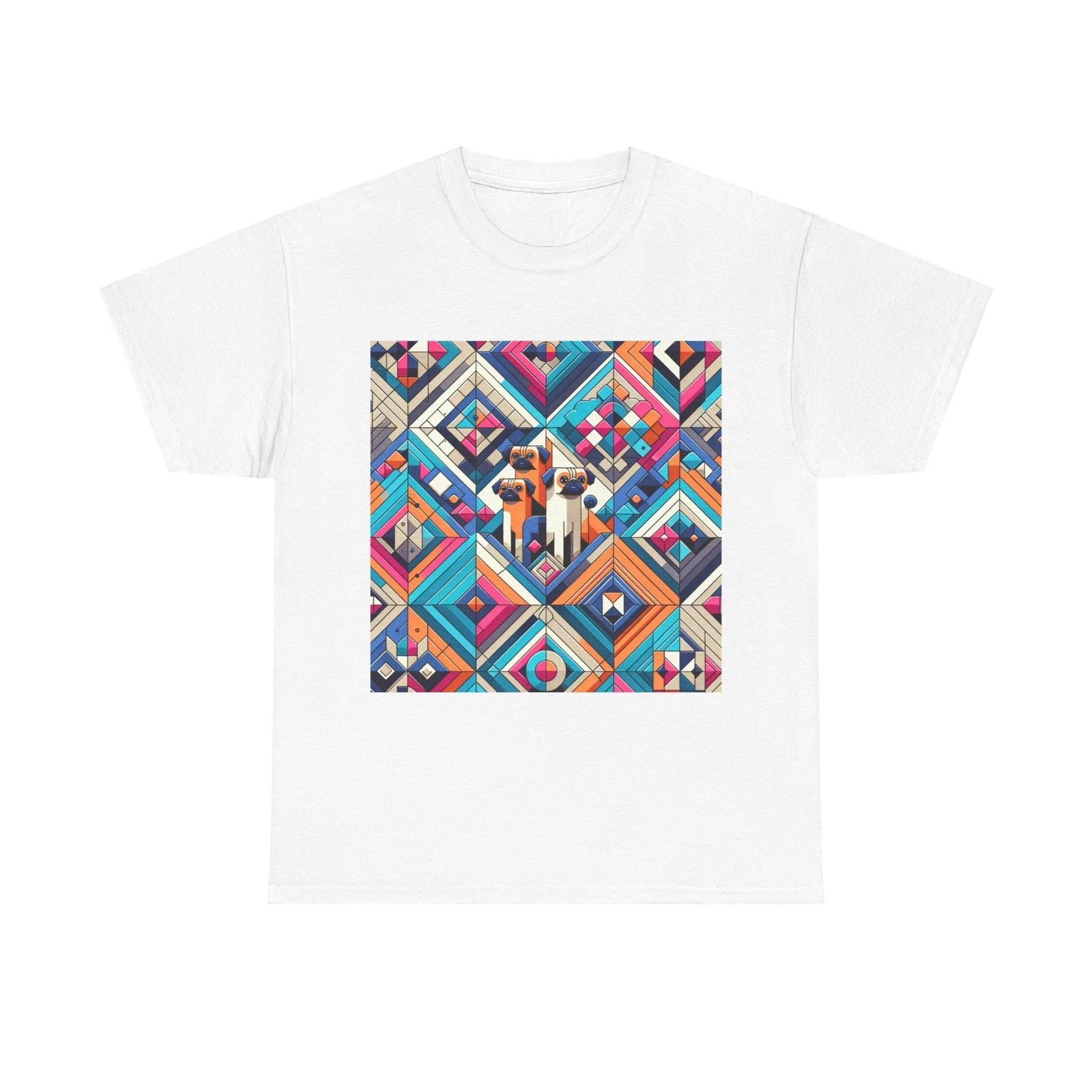 Unisex Adult T Shirt Geometric Pug Art Vibrant Colors S