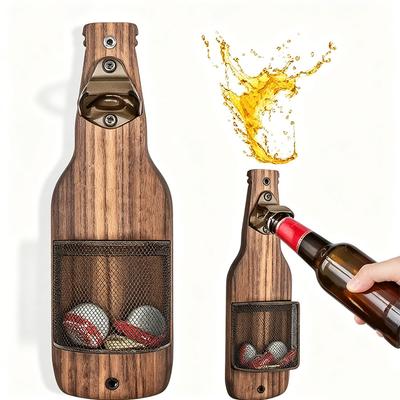Wooden Wall Mounted Bottle Opener, Solid Wood Beer Screwdriver, Creative Wall Mounted Bottle Design, Storage Bottle Opener