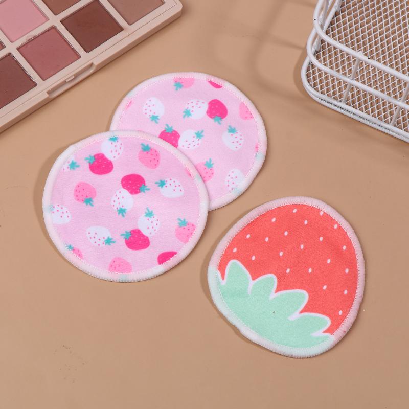 10 Pcs Makeup Remover Pads Washable Double-Layer Strawberry Print Cleaning Cotton Reusable Facial Make Up Removal Pads Tool