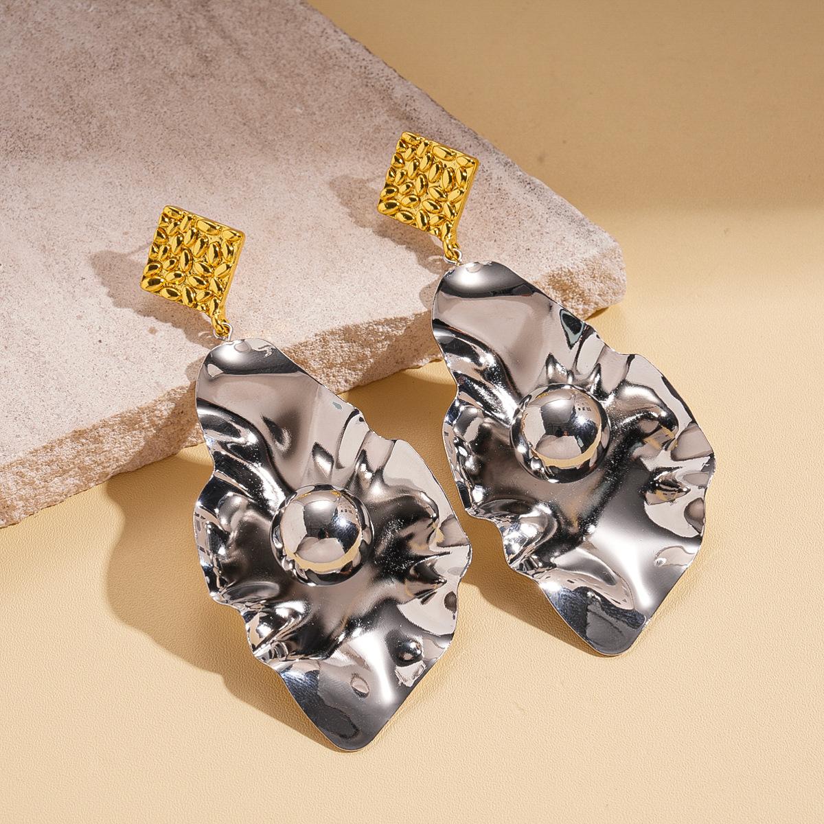 Геометрические квадратные серьги с серебряной иглой с неправильными листьями, серьги в стиле холодного ветра, сексуальные серьги