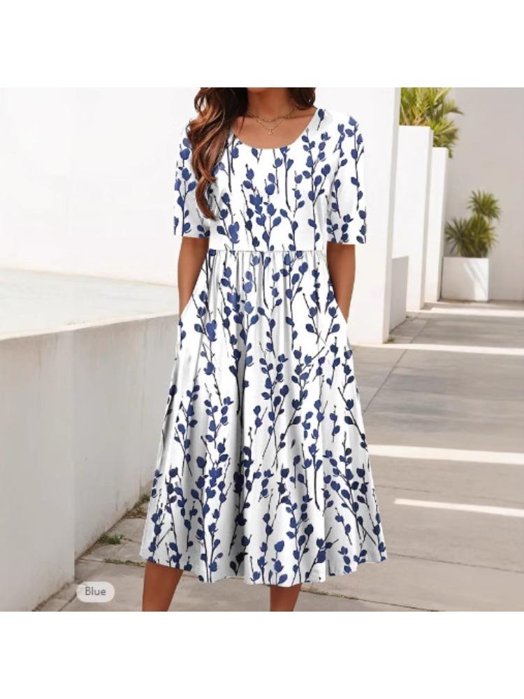 

Women s Short Sleeve Square Neck Floral Print Midi Dress in Multiple Colors 3XL синій