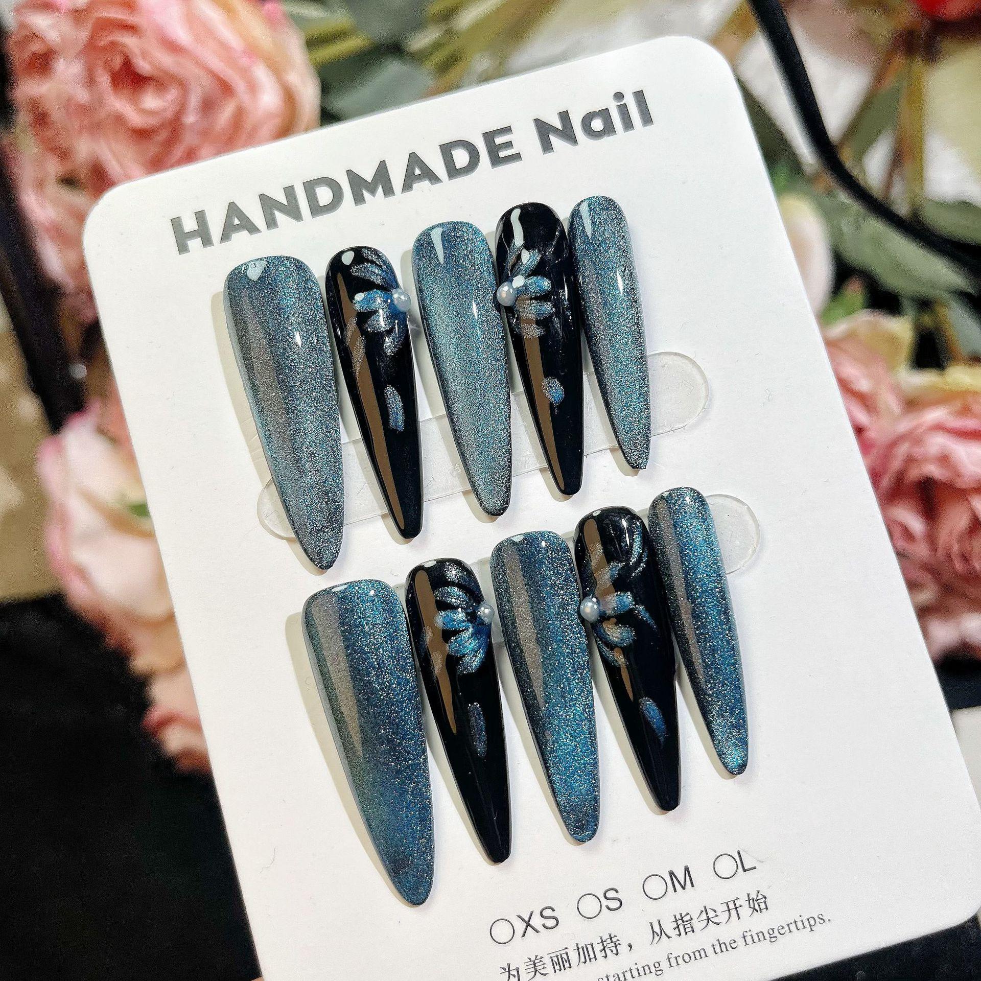 

Ручная работа Весенне-летние Накладные ногти «Кошачий глаз» - Отбеливающие, Тонкие, Длинный дизайн Small