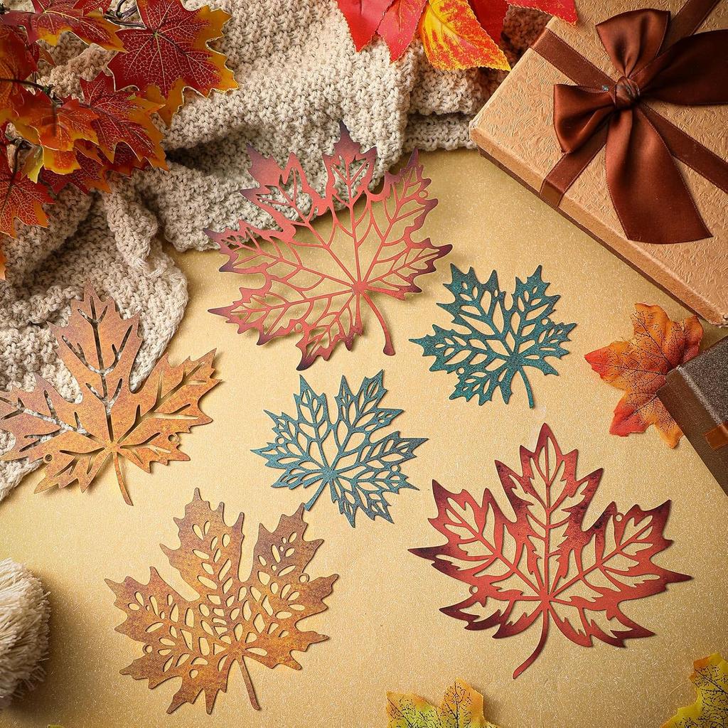 6 Stück Metall Herbst Ahorn Herbstblätter Wanddeko Kunst Bauernhaus Rustikal Metallschild Hängeornament für Thanksgiving Herbst Zuhause Innen Außen