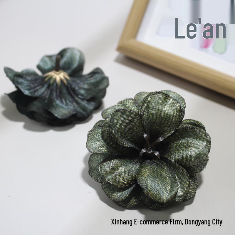 Camellia Gold Thread Artificial Flower Heads for DIY Hairpins and Home Decor Ornaments