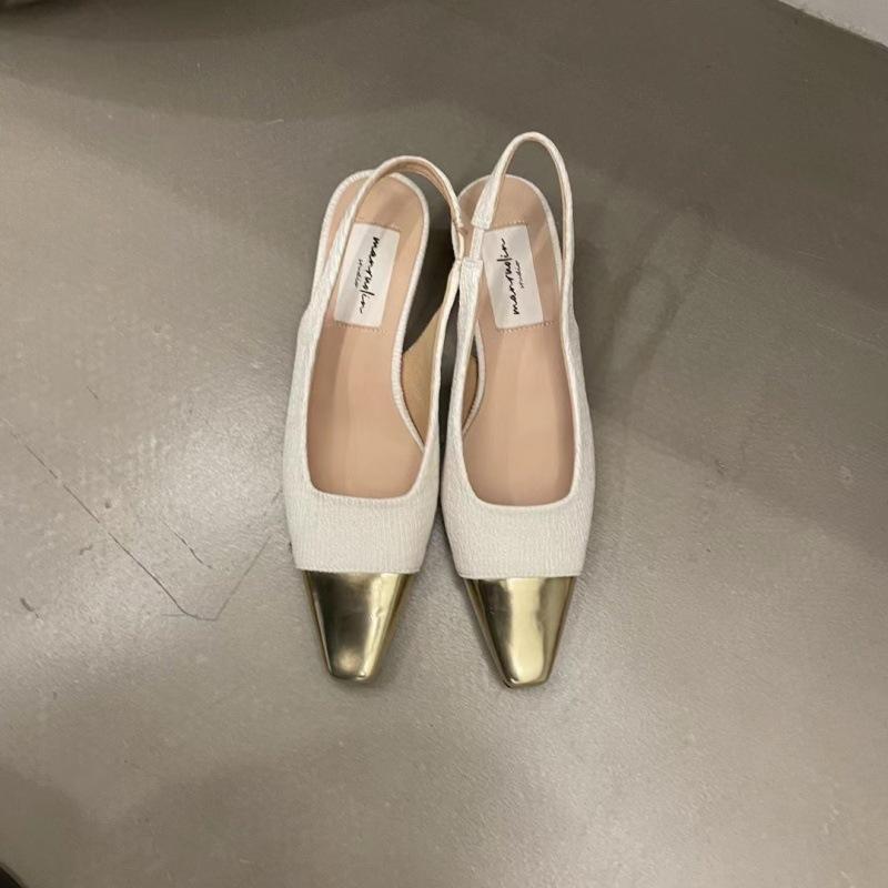 

With skirt Mary Jane shoes small fragrant wind light mouth thick heel sandals early spring women s shoes retro French small gold head high heels 39 белый