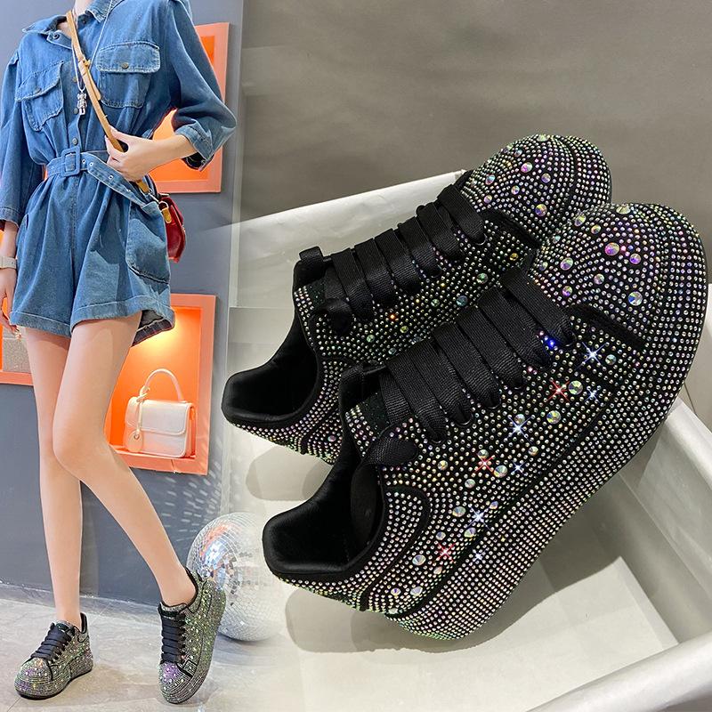Fashion Sneakers Women Trend  New Spring Autumn Platform Lace Up Rhinestone Women Casual Shoes Designer Shiny Ladies Shoes