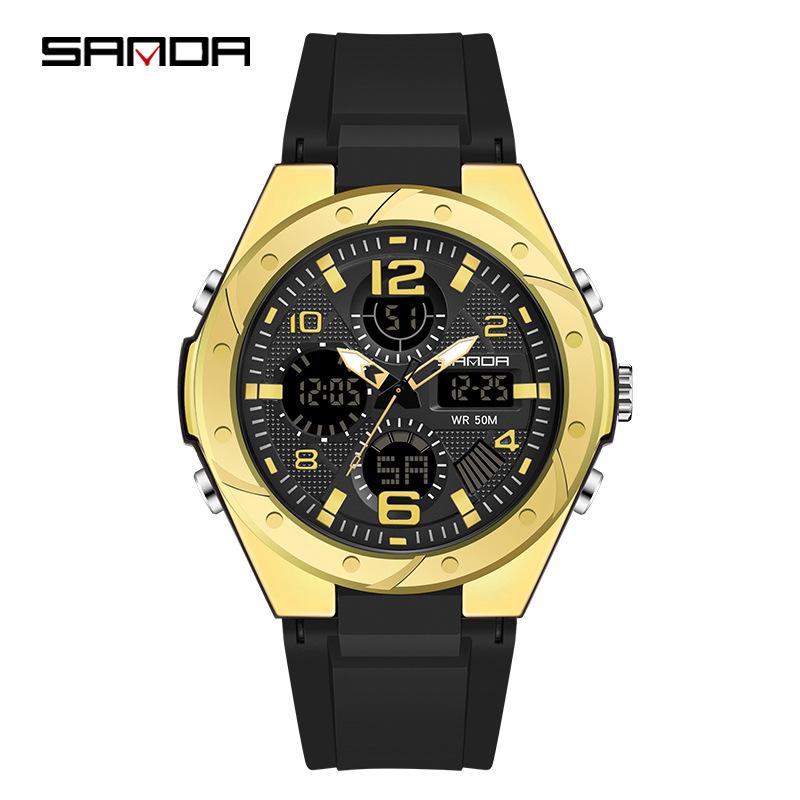 Sanda Men's Multifunctional Dual Display Waterproof Sports Watch with Luminous & Alarm Features