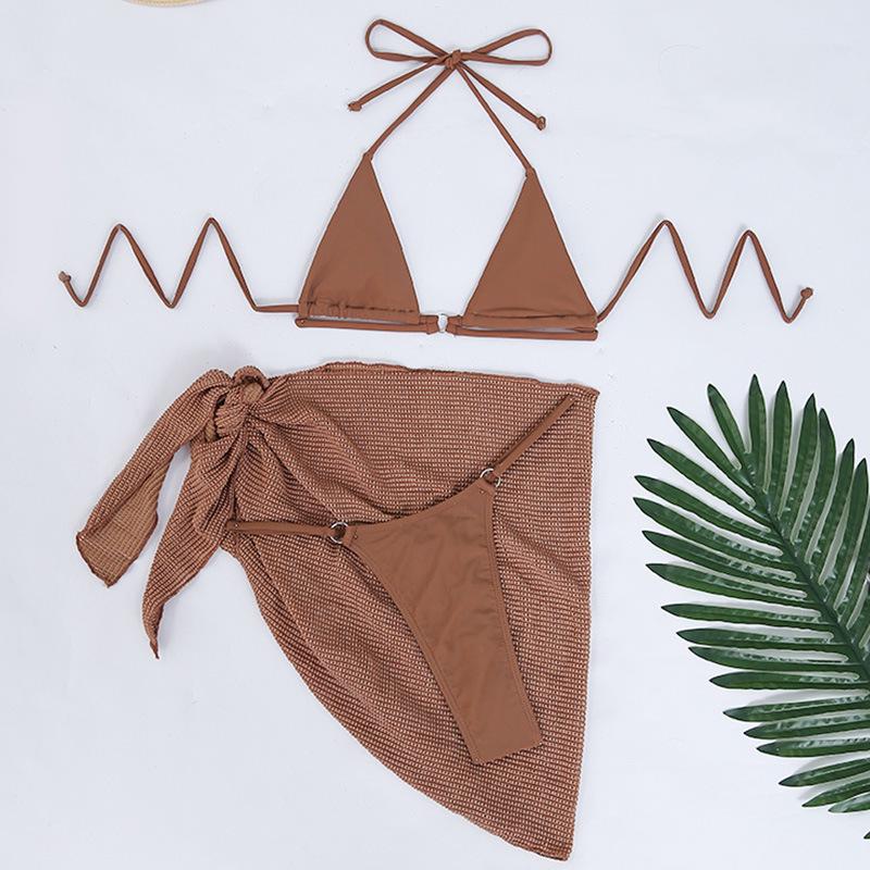 

2024 Сексуальный европейский и американский купальник-бикини из трех частей для пляжного отдыха Medium темно-коричневого