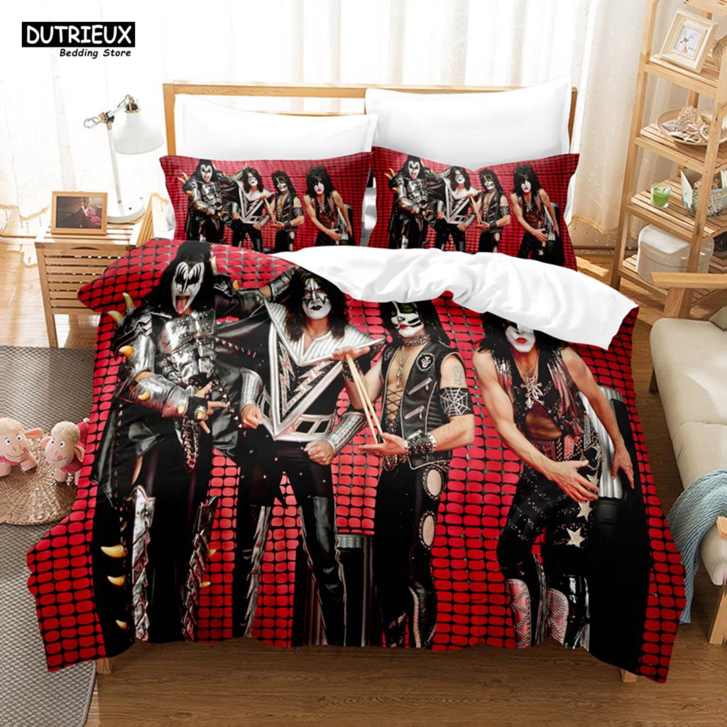 Kiss Grubu Yatak Örtüsü Tek Kişilik Rock Grubu Nevresim Takımı Çift Kişilik Queen King Tek Boy Erkek Çocuklar Yetişkinler İçin Yumuşak Nevresim Takımı Hediye