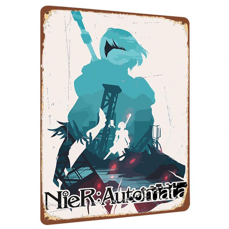 

NieR Automata B Character Silhouette Metal Wall Art Decor for Game Room Home Decoration 20x30cm（7.8x11.8inch）