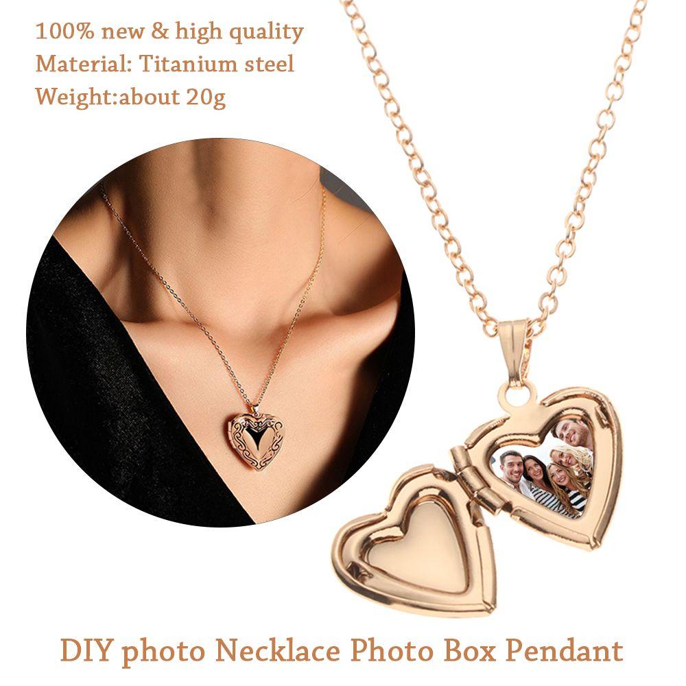 Diamond Heart Shaped Photo Picture Locket Necklace Romantic Custom Love Secret Message Pendant Necklace For Lover Couples Gift